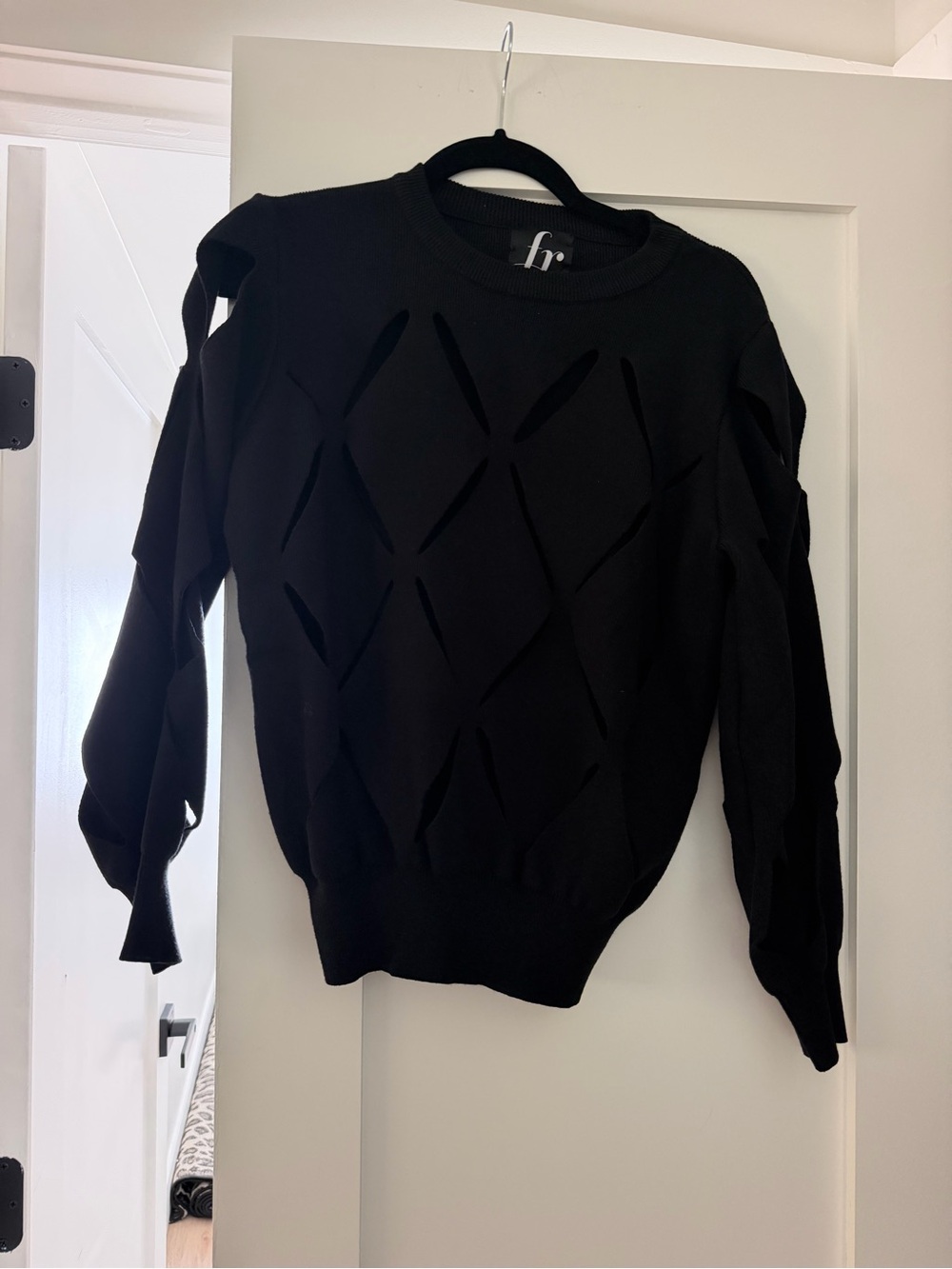 Black Cutout Crewneck Sweater - Women's